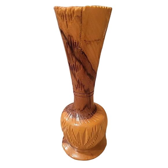Gorgeous 6” Vintage Carved Hand Made Turned Burl Wood Bud Vase - Picture 4 of 12